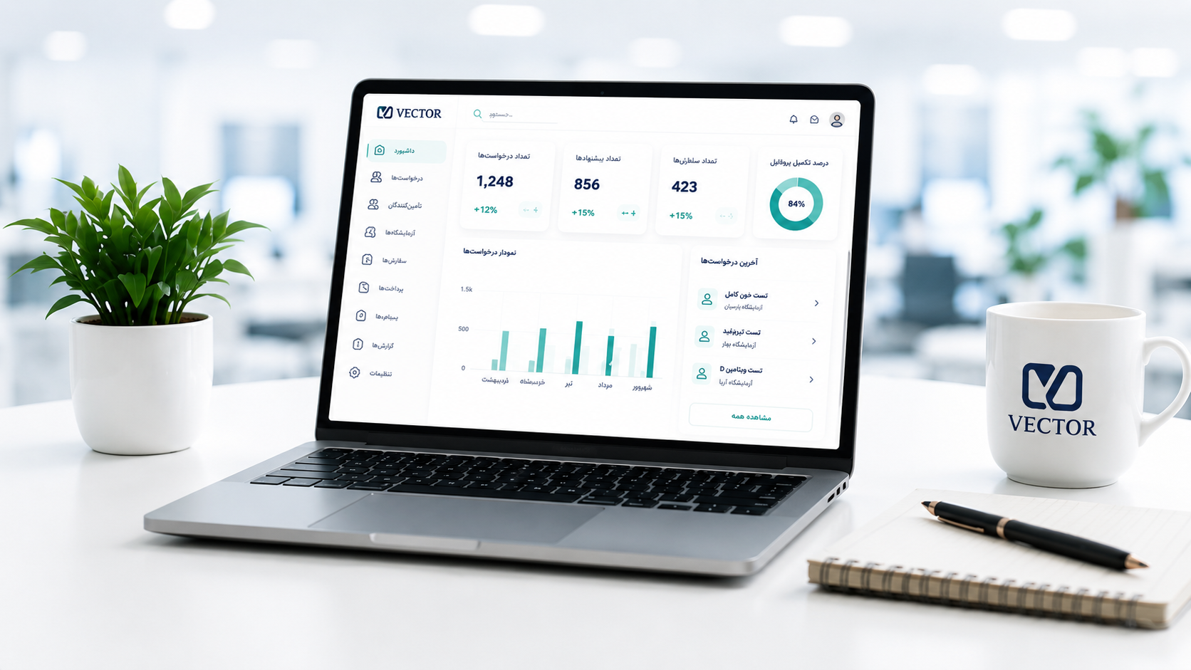 نمای داشبورد وکتور روی لپتاپ